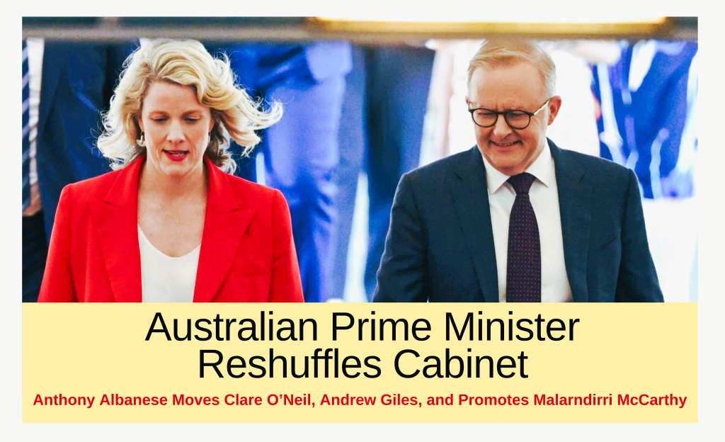Australian Prime Minister Anthony Albanese walks with Clare O'Neil, Home Affair Minister